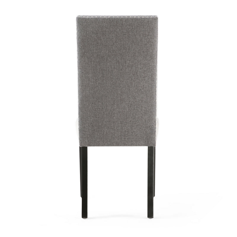 Pair of Grey Linen Effect Dining Chairs Stud Detail - Black Rubberwood Legs