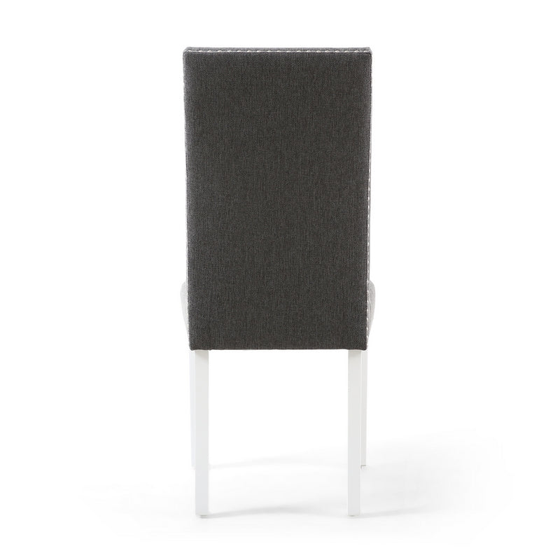 Pair of Grey Linen Effect Dining Chairs Stud Detail - White Rubberwood Legs