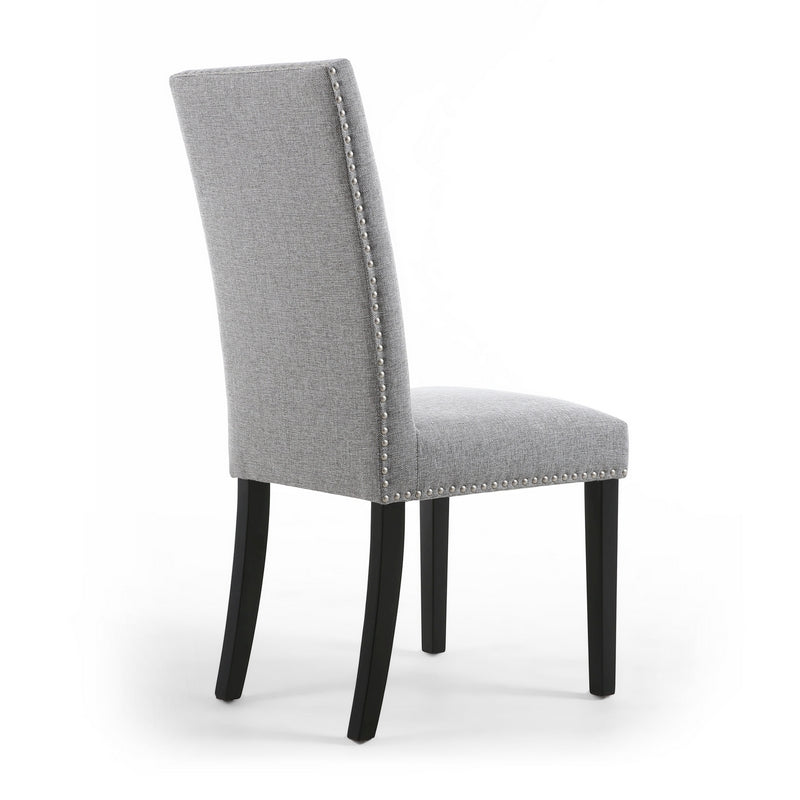 Pair of Light Grey Linen Effect Dining Chairs Stud Detail - Black Rubberwood Legs