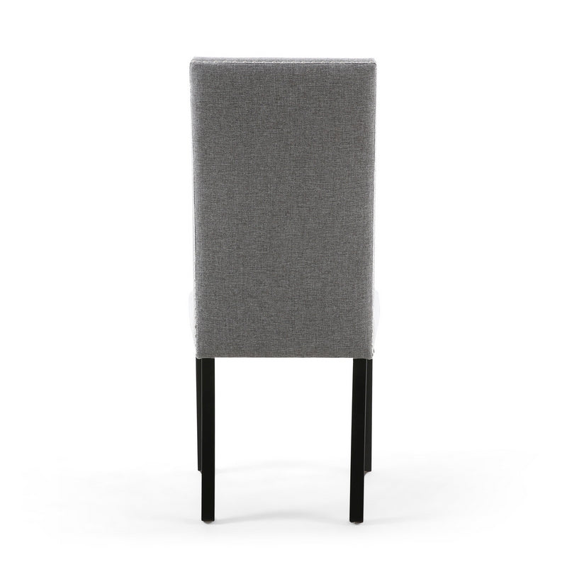 Pair of Light Grey Linen Effect Dining Chairs Stud Detail - Black Rubberwood Legs