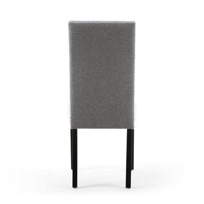 Pair of Light Grey Linen Effect Dining Chairs Stud Detail - Black Rubberwood Legs