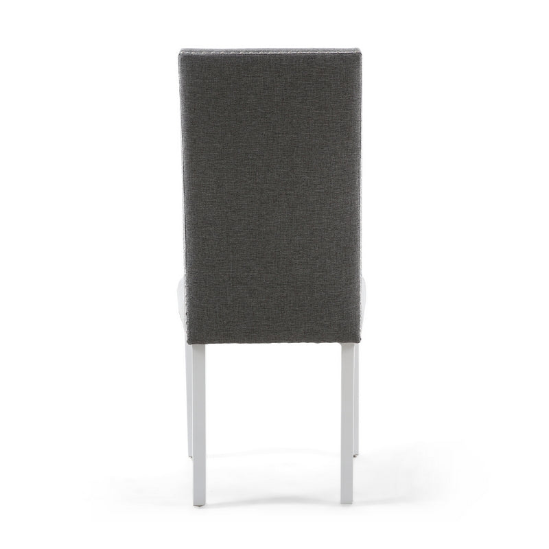 Pair of Light Grey Linen Effect Dining Chairs Stud Detail - White Rubberwood Legs