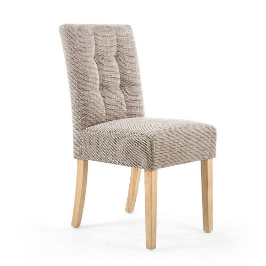 Pair of Classic Stitched Waffle Tweed Dining Chairs Wood & Fabric Beige