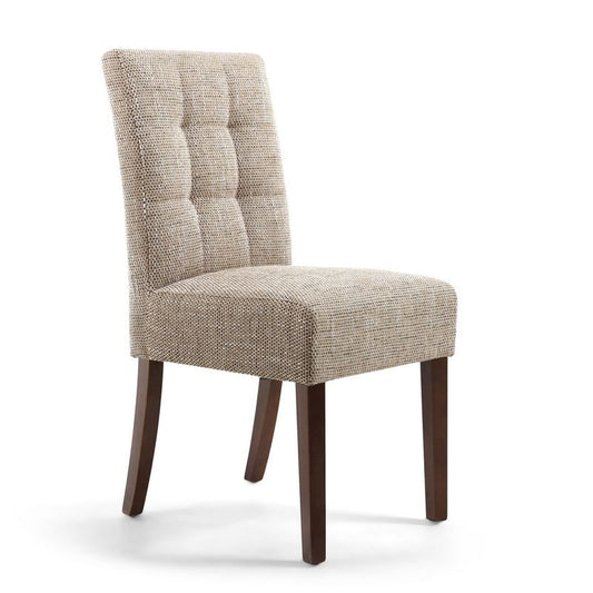 Pair of Classic Stitched Waffle Tweed Dining Chairs Wood & Fabric Beige