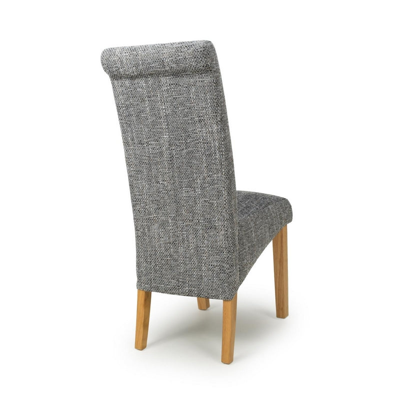 Pair of Roll Back Dining Chairs Wood & Fabric Tweed Grey