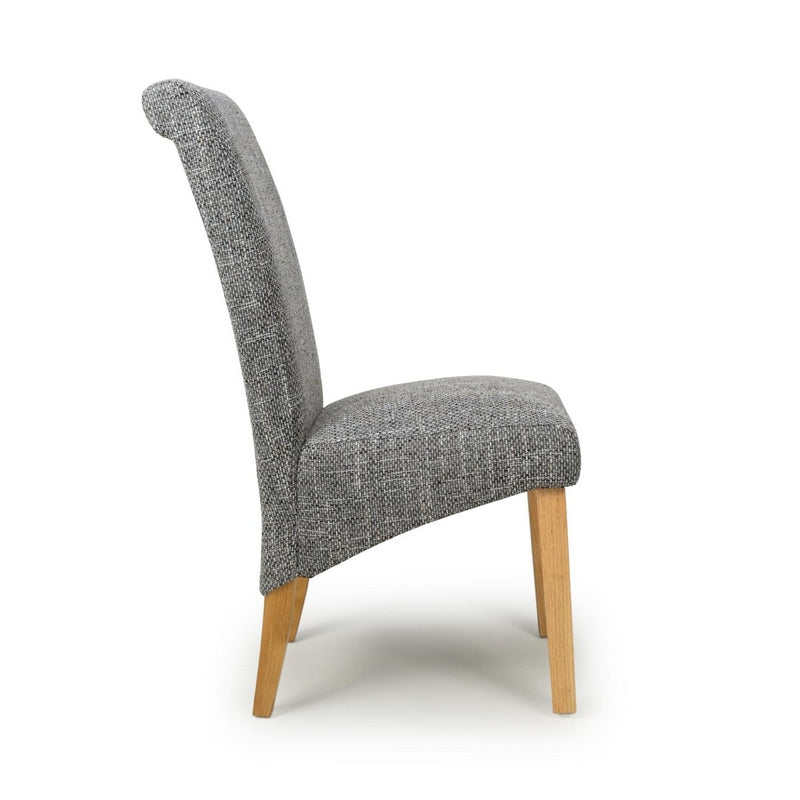 Pair of Roll Back Dining Chairs Wood & Fabric Tweed Grey