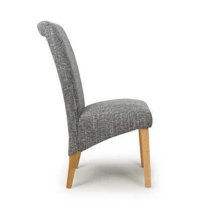 Pair of Roll Back Dining Chairs Wood & Fabric Tweed Grey