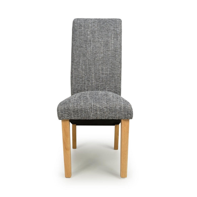 Pair of Roll Back Dining Chairs Wood & Fabric Tweed Grey