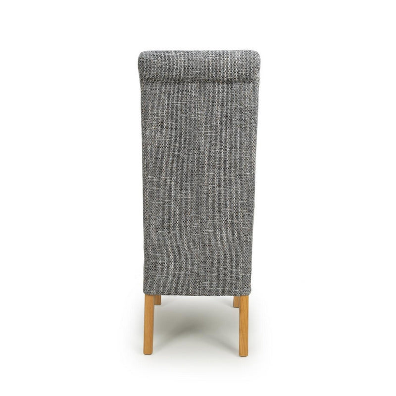 Pair of Roll Back Dining Chairs Wood & Fabric Tweed Grey