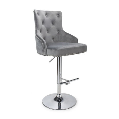 Classic Button Back Bar Stool Grey - Chrome Base And Footrest