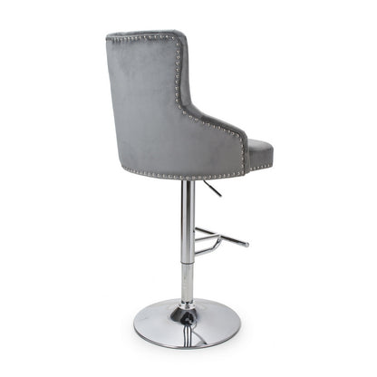 Classic Button Back Bar Stool Grey - Chrome Base And Footrest