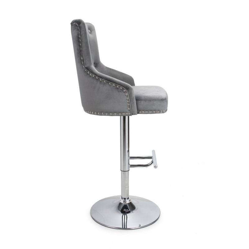 Classic Button Back Bar Stool Grey - Chrome Base And Footrest