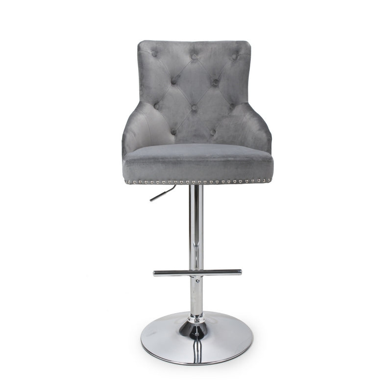 Classic Button Back Bar Stool Grey - Chrome Base And Footrest