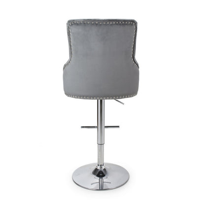 Classic Button Back Bar Stool Grey - Chrome Base And Footrest