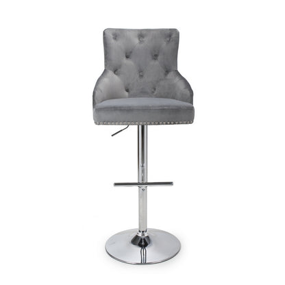 Classic Button Back Bar Stool Grey - Chrome Base And Footrest