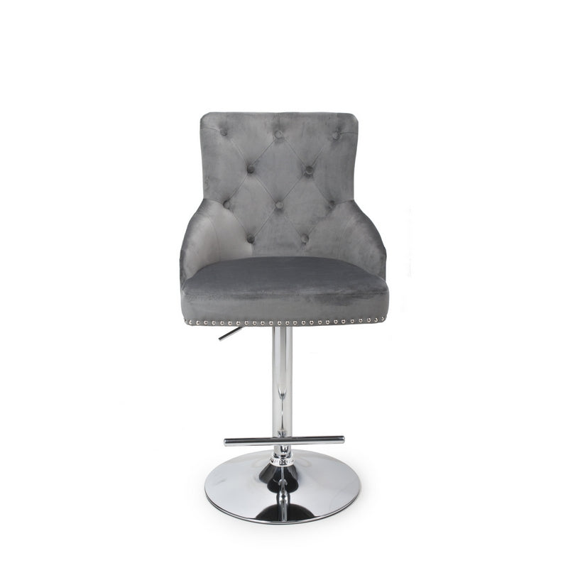 Classic Button Back Bar Stool Grey - Chrome Base And Footrest