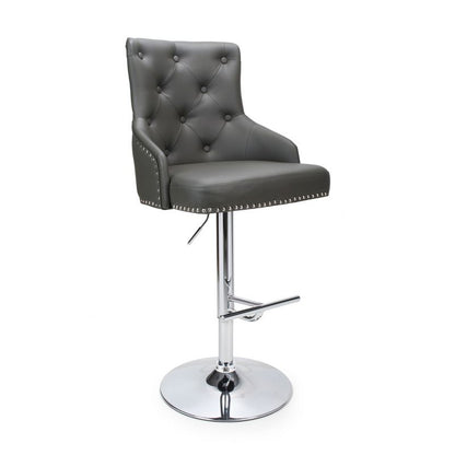 Classic Button Back Bar Stool Dark Grey - Chrome Base And Footrest