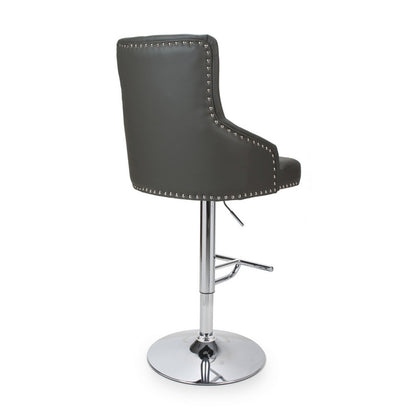 Classic Button Back Bar Stool Dark Grey - Chrome Base And Footrest