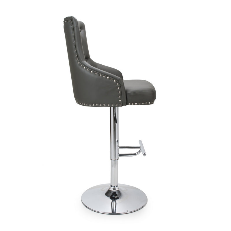 Classic Button Back Bar Stool Dark Grey - Chrome Base And Footrest