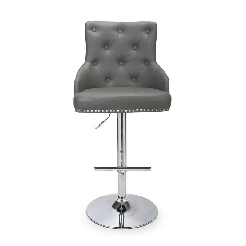 Classic Button Back Bar Stool Dark Grey - Chrome Base And Footrest