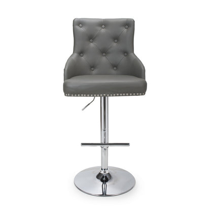 Classic Button Back Bar Stool Dark Grey - Chrome Base And Footrest