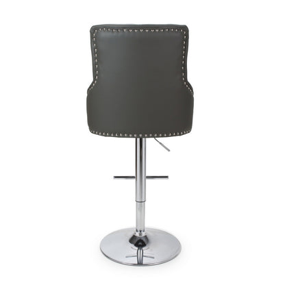 Classic Button Back Bar Stool Dark Grey - Chrome Base And Footrest