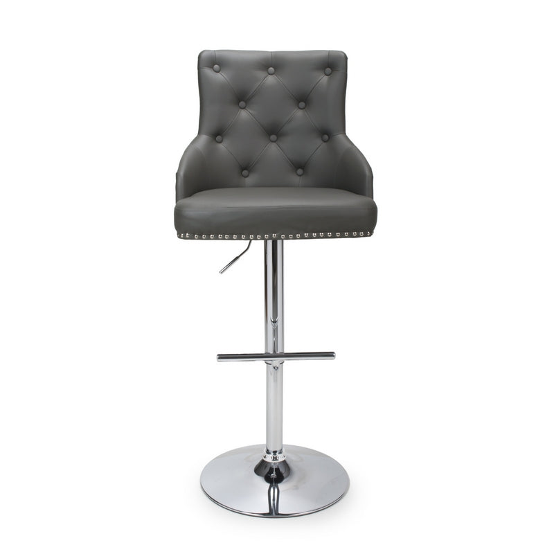 Classic Button Back Bar Stool Dark Grey - Chrome Base And Footrest