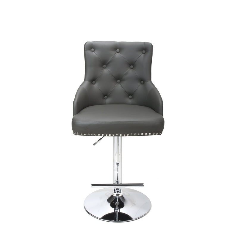 Classic Button Back Bar Stool Dark Grey - Chrome Base And Footrest