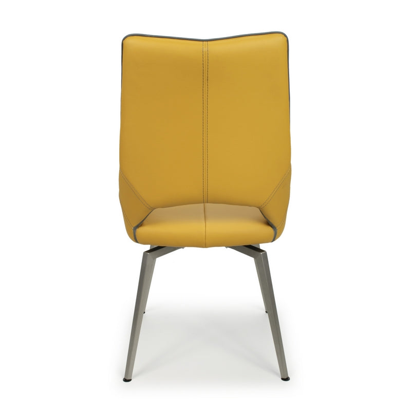 Pair of Contemporary Swivel Dining Chairs Metal & Faux Leather Yellow