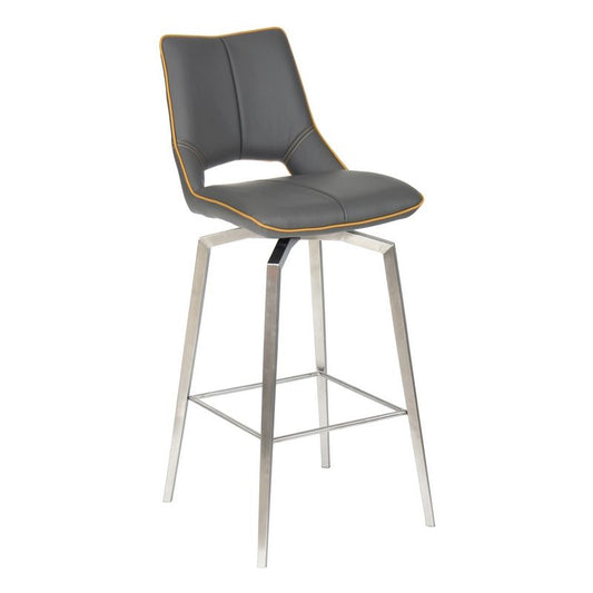 Contemporary Bar Stool Metal Tripod Legs - Faux Leather Dark Grey