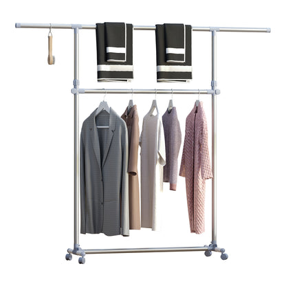 Homcom Heavy Duty Clothes Hanger Garment Rail Hanging Display Stand Rack With Wheels Adjustable