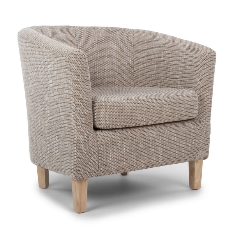 Classic Tub Armchair And Stool Set Light Brown Tweed