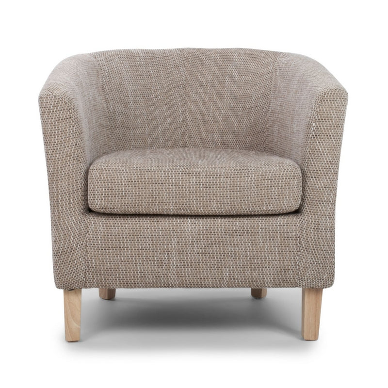 Classic Tub Armchair And Stool Set Light Brown Tweed