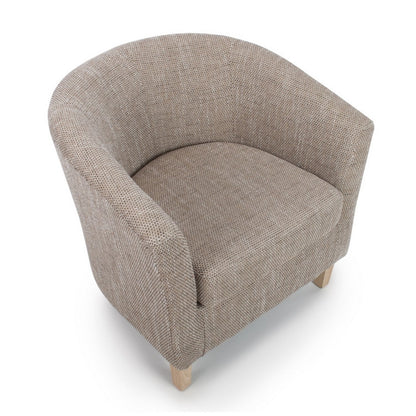 Classic Tub Armchair And Stool Set Light Brown Tweed