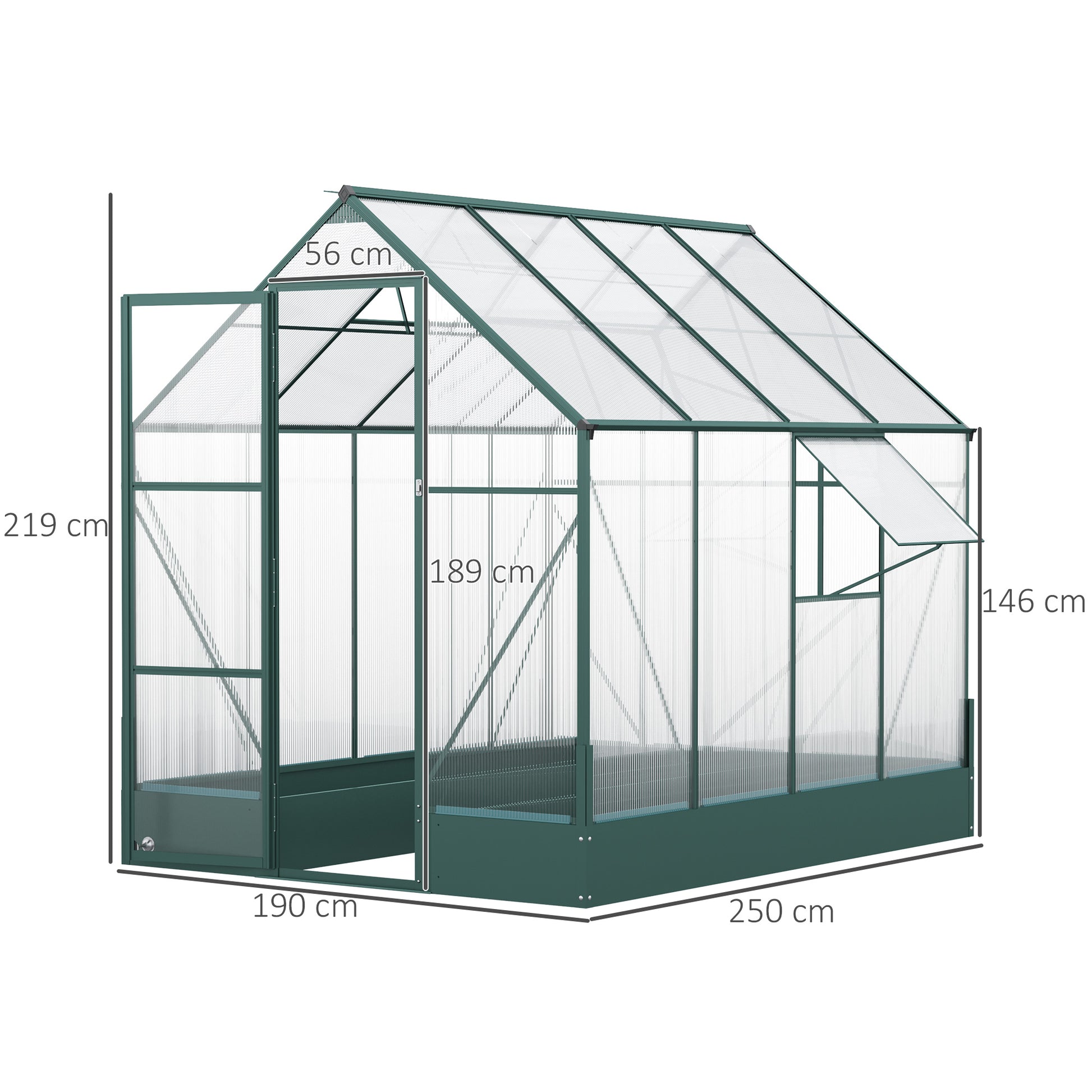 Outsunny Garden Walk-in Aluminium Greenhouse Polycarbonate with Plant Bed