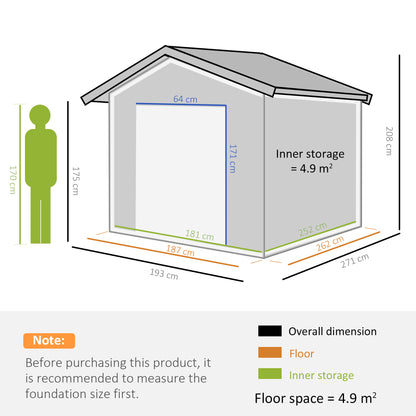 Galvanised 8.8 x 6.3' Single Door Apex Garden Shed Lockable with Window Steel Light Grey by Steadfast