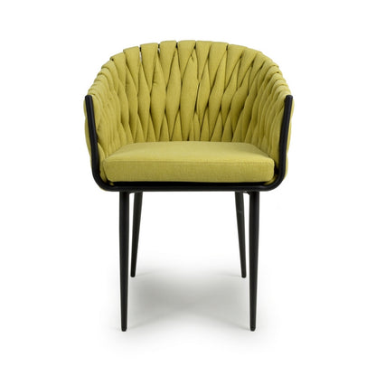 Pair of Contemporary Dining Chairs Metal & Braided Fabric Yellow