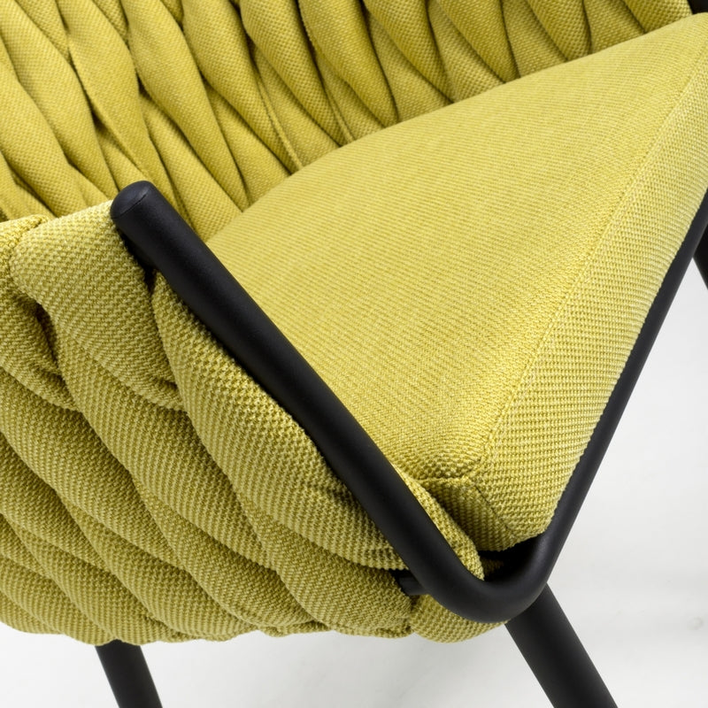 Pair of Contemporary Dining Chairs Metal & Braided Fabric Yellow