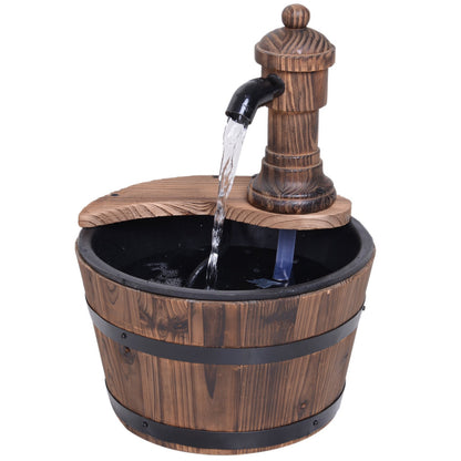 Outsunny Fir Wood Barrel Pump Fountain W/ Flower Planter