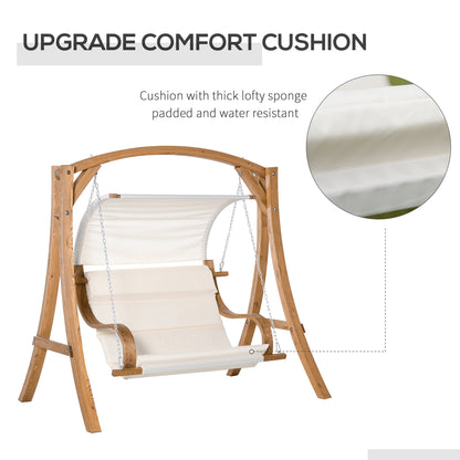 Outsunny Wooden Porch A-Frame Swing Chair With Canopy and Cushion for Patio Garden Yard