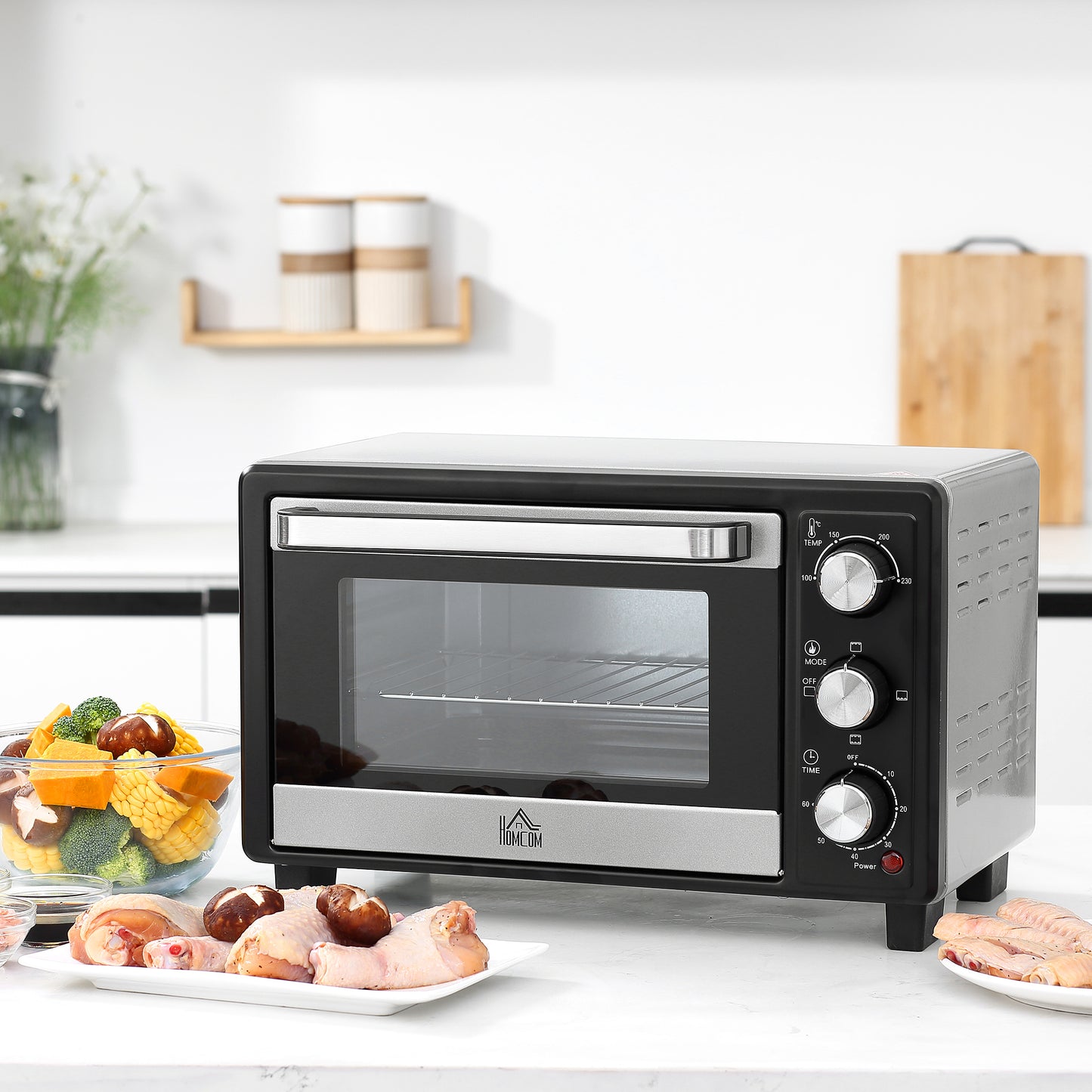 16L 230C Mini Oven With Timer Silver & Black by Homcom