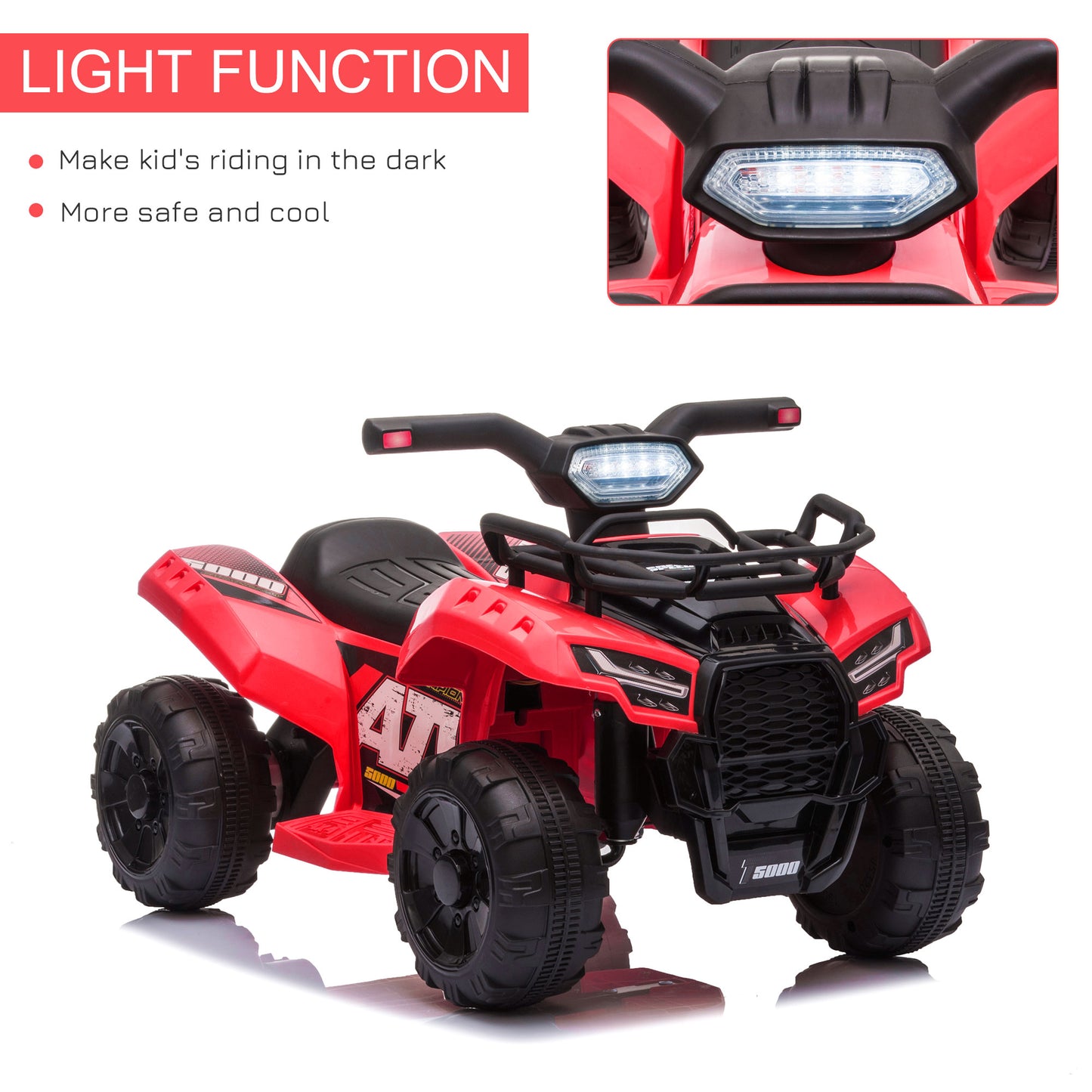 Homcom Kids Ride-On Four Wheeler Atv Car With Real Working Headlights For 18-36M