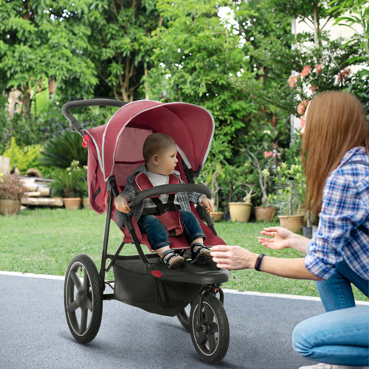 Homcom Foldable Three-Wheeler Baby Stroller w/ Canopy