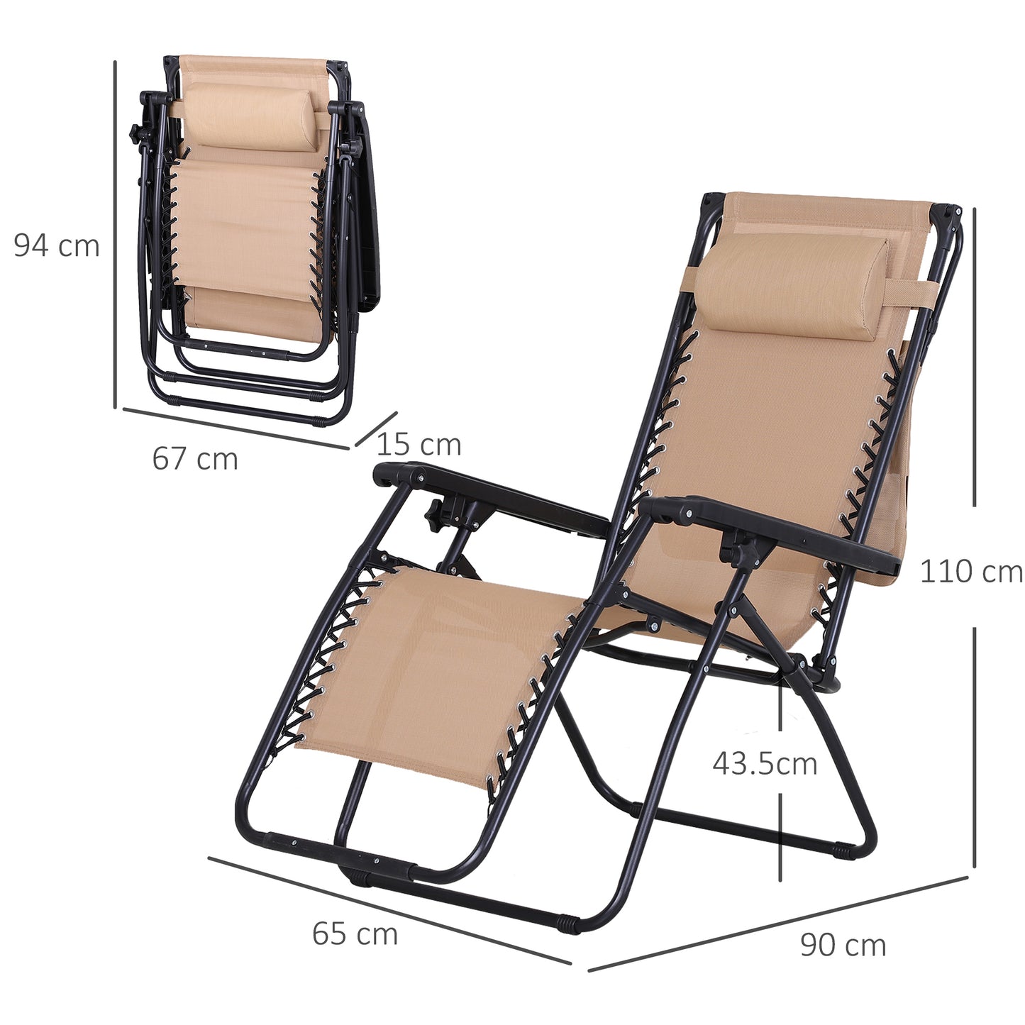 Outsunny Zero Gravity Garden Deck Folding Chair Texteline Patio Sun Lounger Reclining Seat with Cup Holder & Canopy Shade - Beige