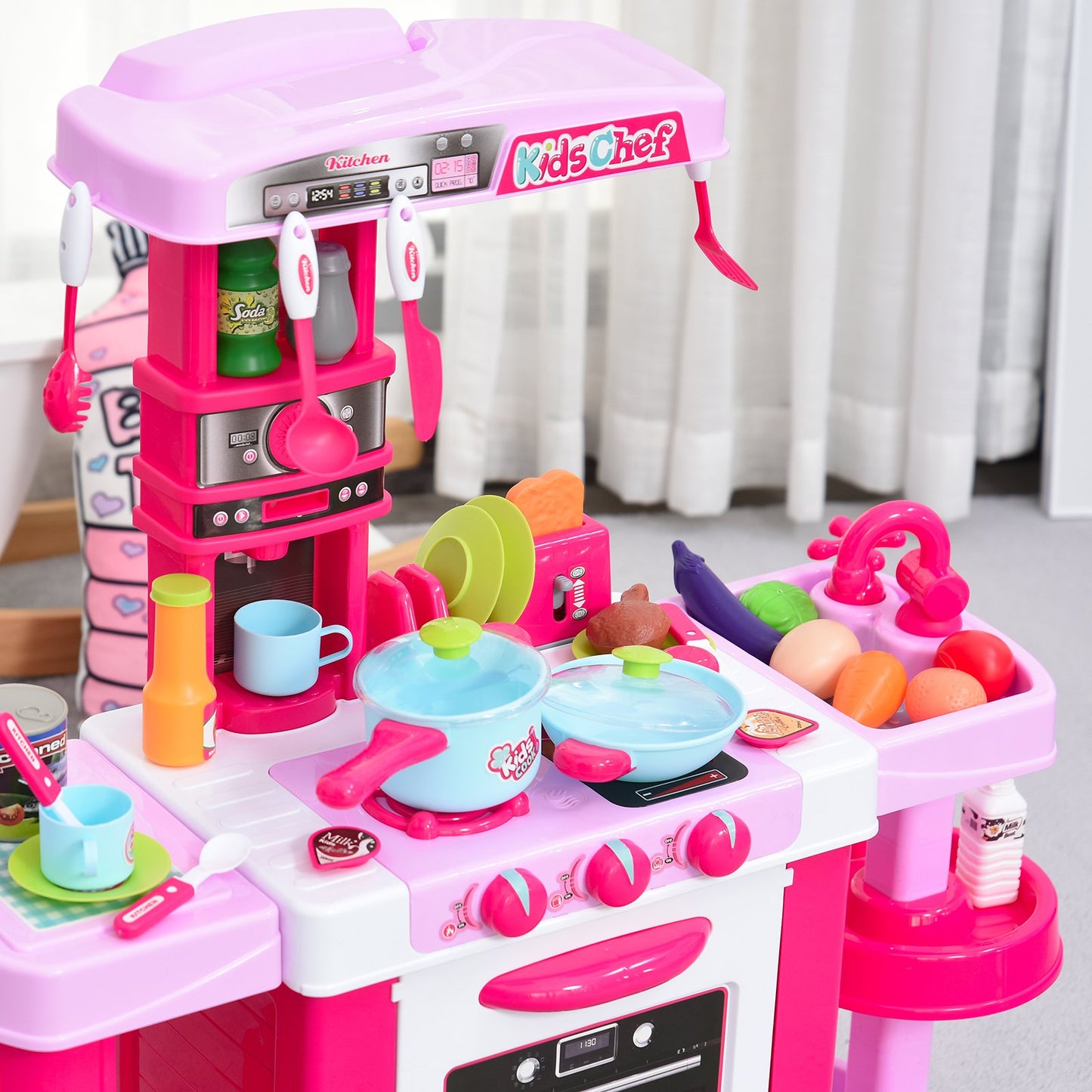 Homcom Kids 38-Piece Plastic Kitchen Play Set w/ Light & Sound Effects Pink