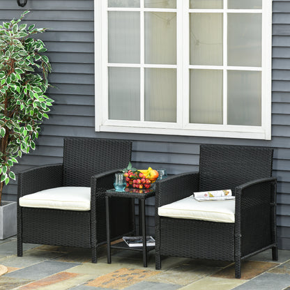 Outsunny 2-Seater Pe Rattan Side Table & Armchair Bistro Set Jack And Jill Seat With Pillows Black