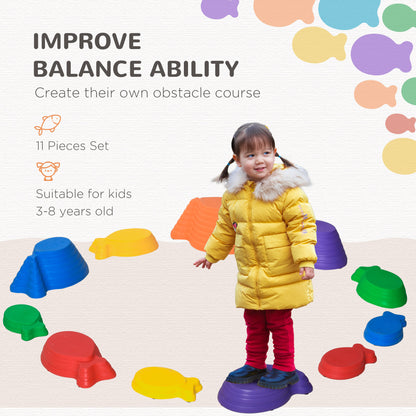 Outsunny 11 Piece Kids Balance Stepping Stones - Multicoloured