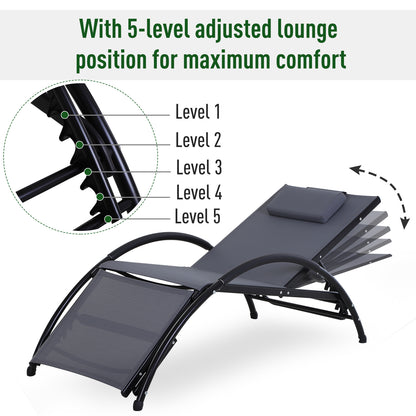 Outsunny Texteline Adjustable Recline Sun Lounger w/ Headrest Grey