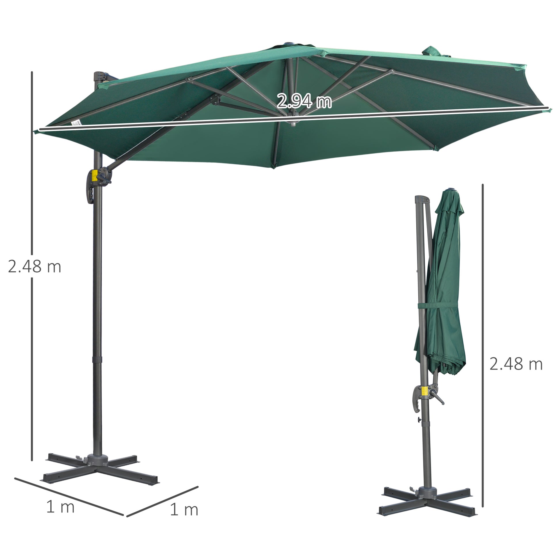 Outsunny 3m 360° Rotating Cantilever Parasol