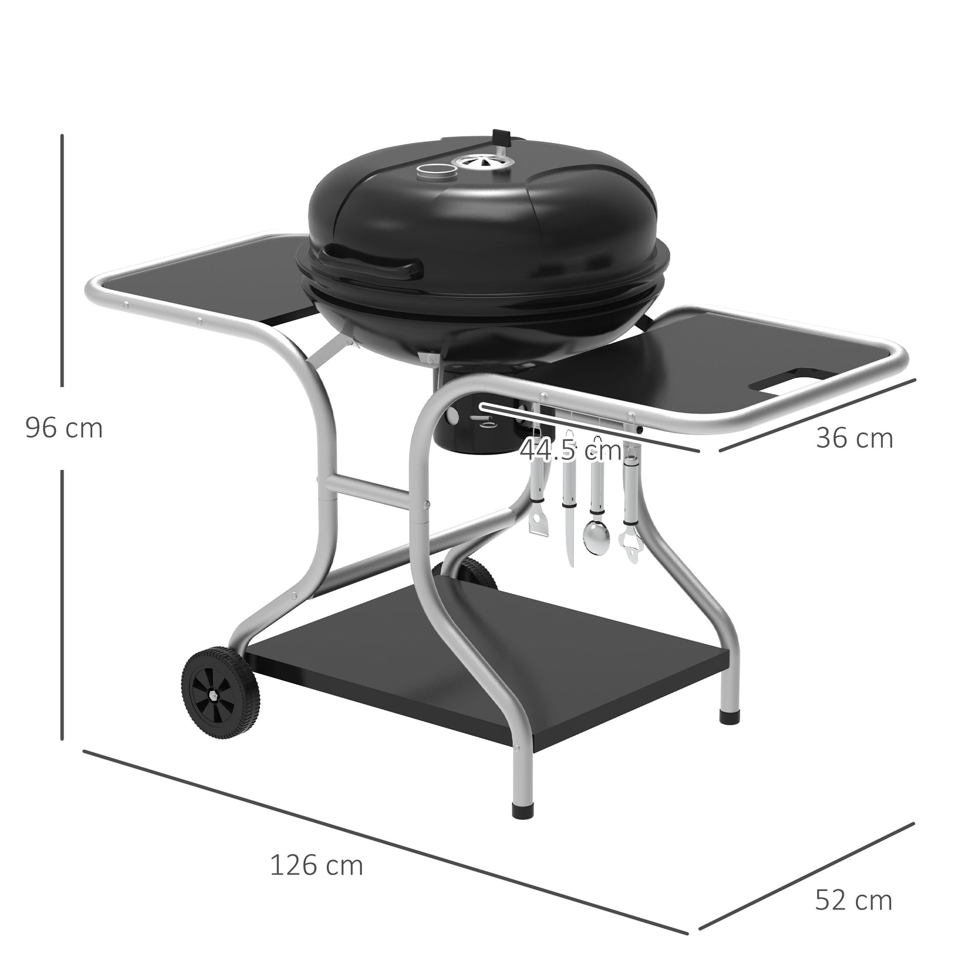 Outsunny Portable Charcoal Kettle Grill Outdoor Barbecue Trolley BBQ Heat Smoker Grilling with Two wheels